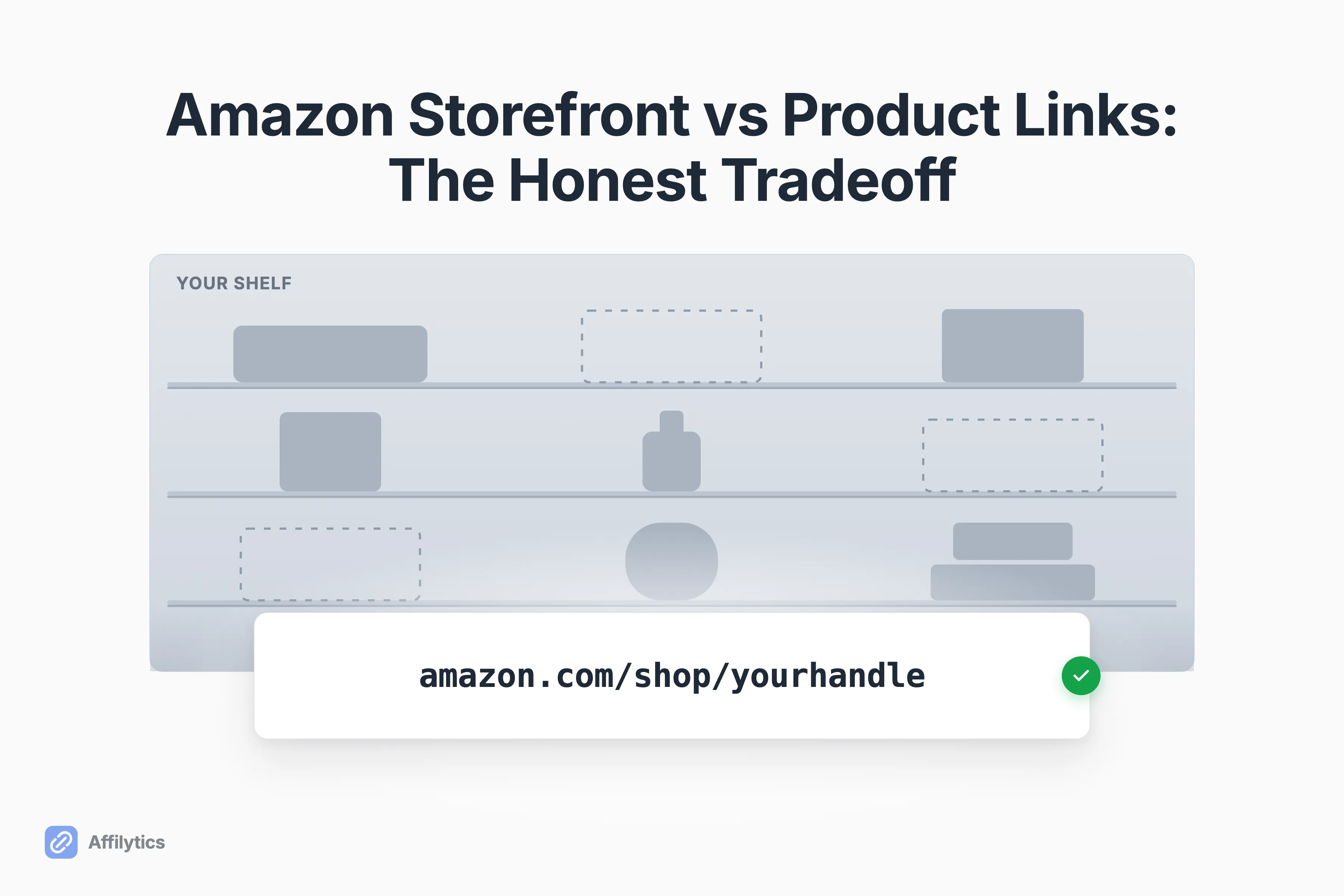 An Amazon storefront URL standing intact and brightly lit while the shelf of products behind it fades to dark